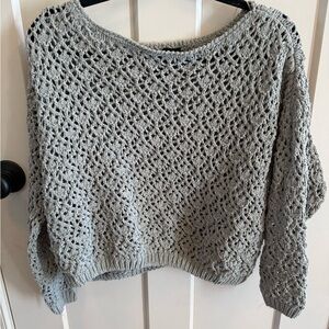 moon & madison Open-Knit Crewneck Sweater in Light Gray